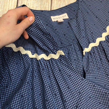 Wiggy Kit Blue Gingham Print 100% Cotton Maxi Dress w/Tie Waist Size S