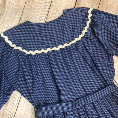 Wiggy Kit Blue Gingham Print 100% Cotton Maxi Dress w/Tie Waist Size S