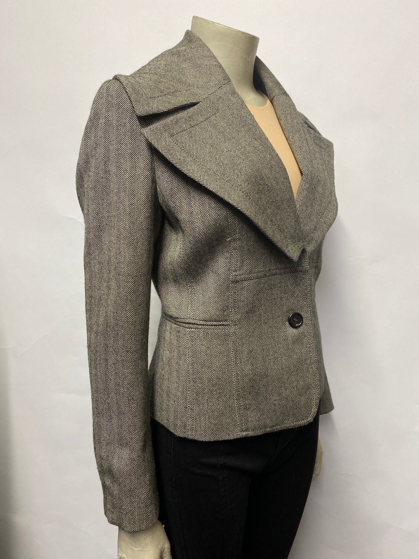 Aquascutum Black and White Herringbone Wool Jacket 10