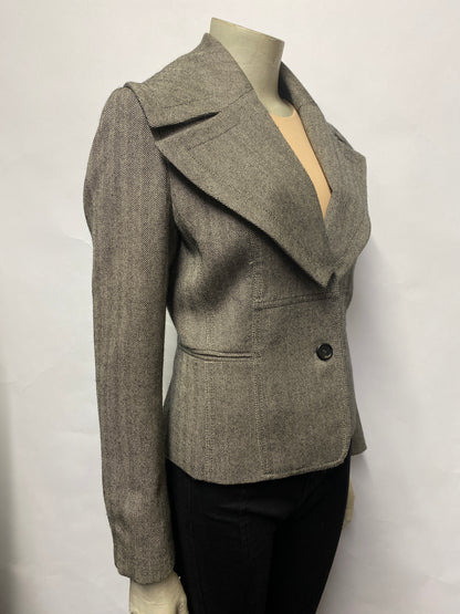 Aquascutum Black and White Herringbone Wool Jacket 10