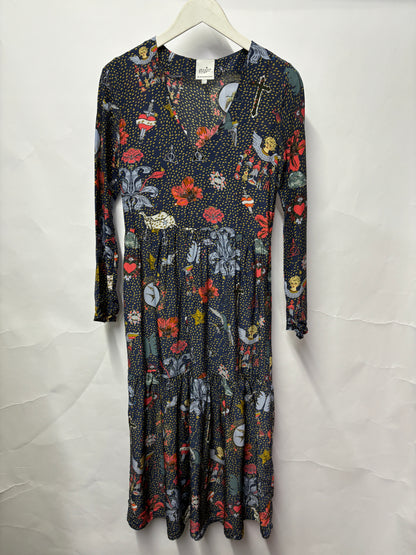 Jessica Russell Flint x Anthropologie Navy Mid length Silk Dress UK 6