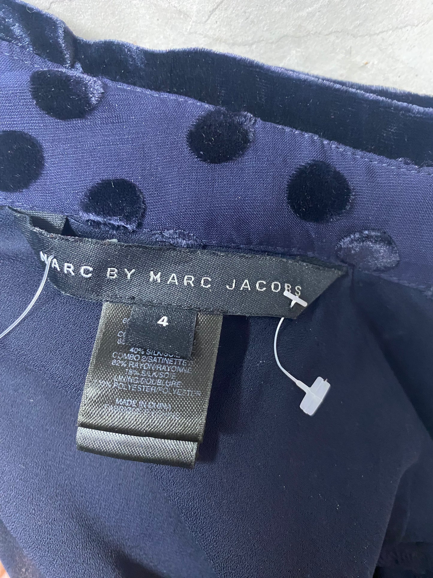 Marc by Marc Jacobs Navy Blue Silk Blend Pattern Long Sleeve Dress 8