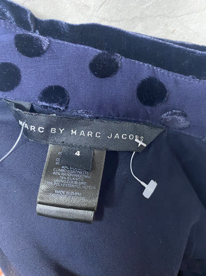 Marc by Marc Jacobs Navy Blue Silk Blend Pattern Long Sleeve Dress 8