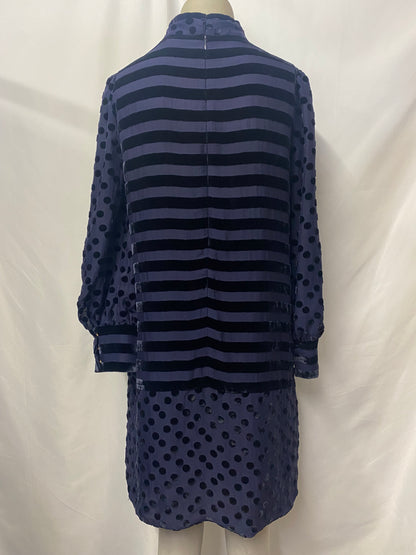 Marc by Marc Jacobs Navy Blue Silk Blend Pattern Long Sleeve Dress 8