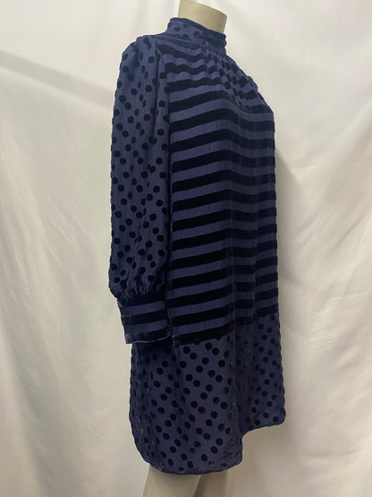 Marc by Marc Jacobs Navy Blue Silk Blend Pattern Long Sleeve Dress 8