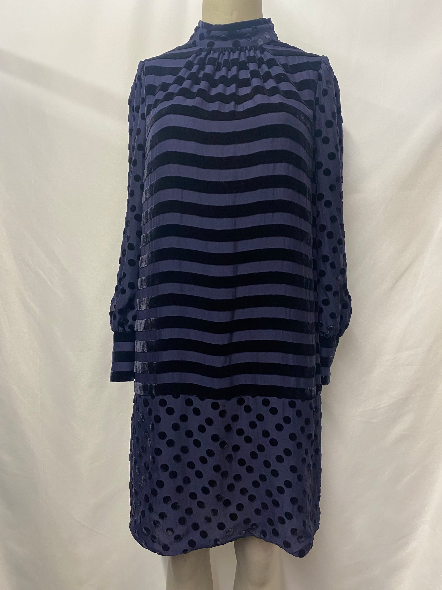Marc by Marc Jacobs Navy Blue Silk Blend Pattern Long Sleeve Dress 8