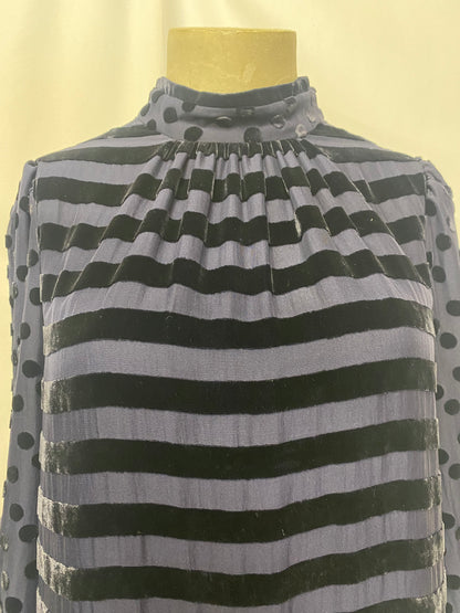 Marc by Marc Jacobs Navy Blue Silk Blend Pattern Long Sleeve Dress 8