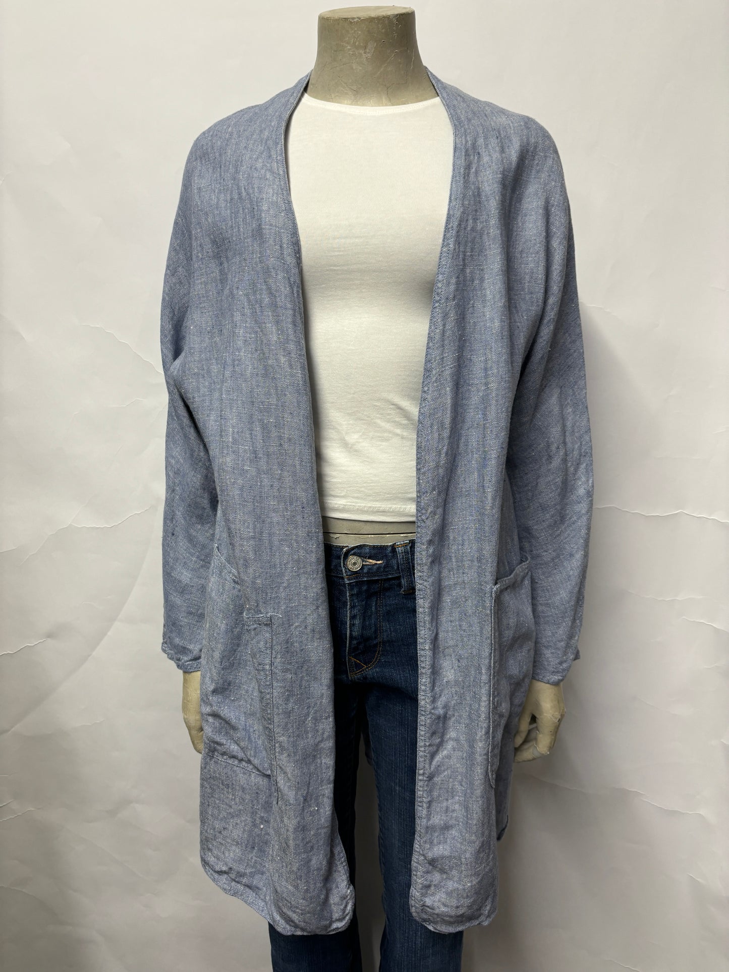 Farhi by Nicole Farhi Blue Linen Open Lightweight Jacket S