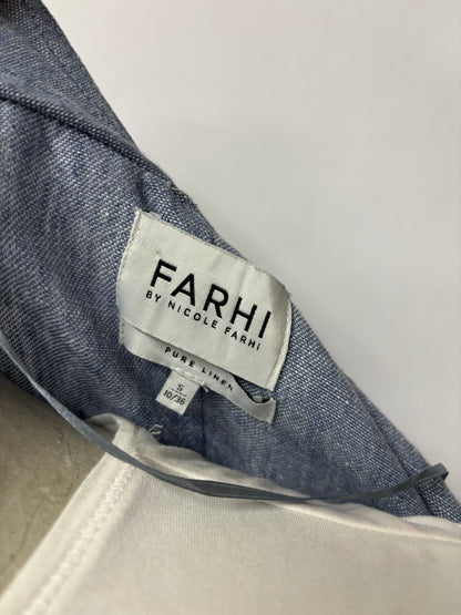 Farhi by Nicole Farhi Blue Linen Open Lightweight Jacket S