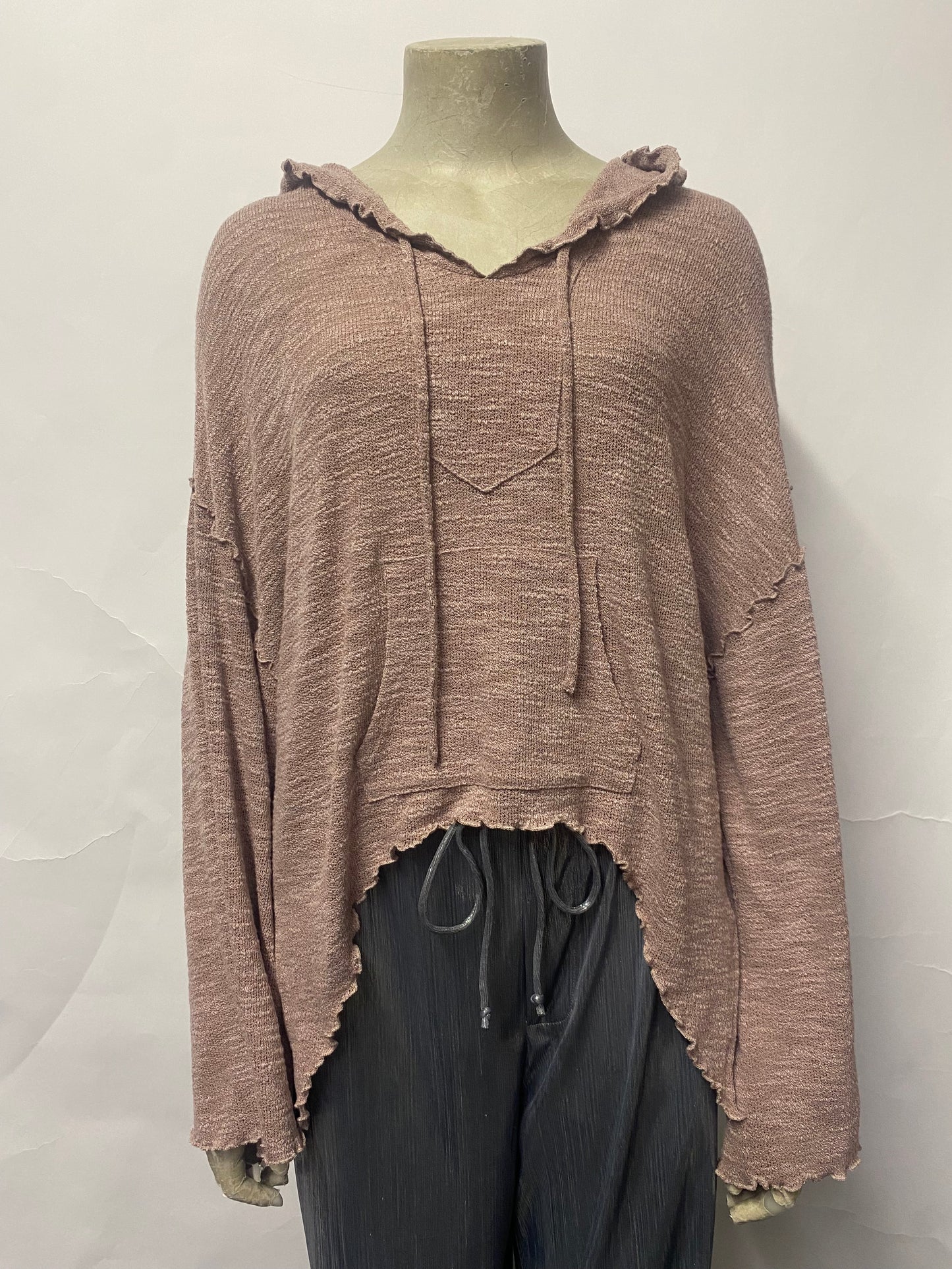 Perry and Co. Pink Lightweight Knitted Boho Hoodie