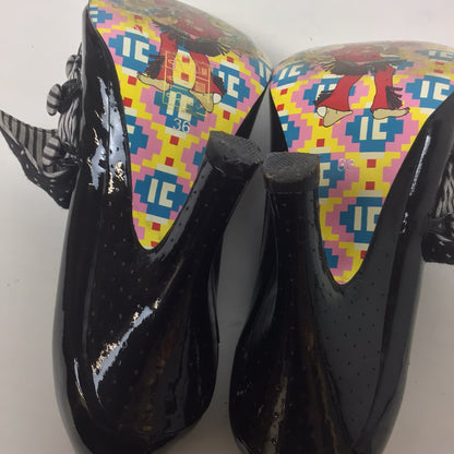 Irregular Choice Black Patent Leather Flick Flack Mutiny Heels Size 3 UK (36 EU)