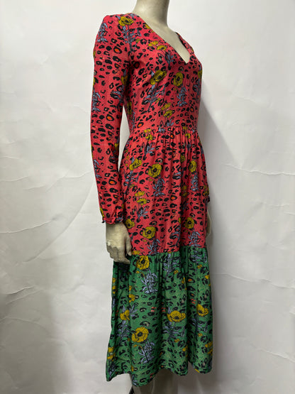 Jessica Russell Flint x Anthropologie Red and Green Mid Length Silk Dress UK 6