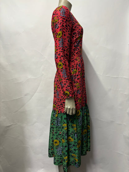 Jessica Russell Flint x Anthropologie Red and Green Mid Length Silk Dress UK 6