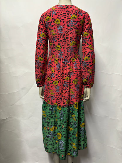 Jessica Russell Flint x Anthropologie Red and Green Mid Length Silk Dress UK 6