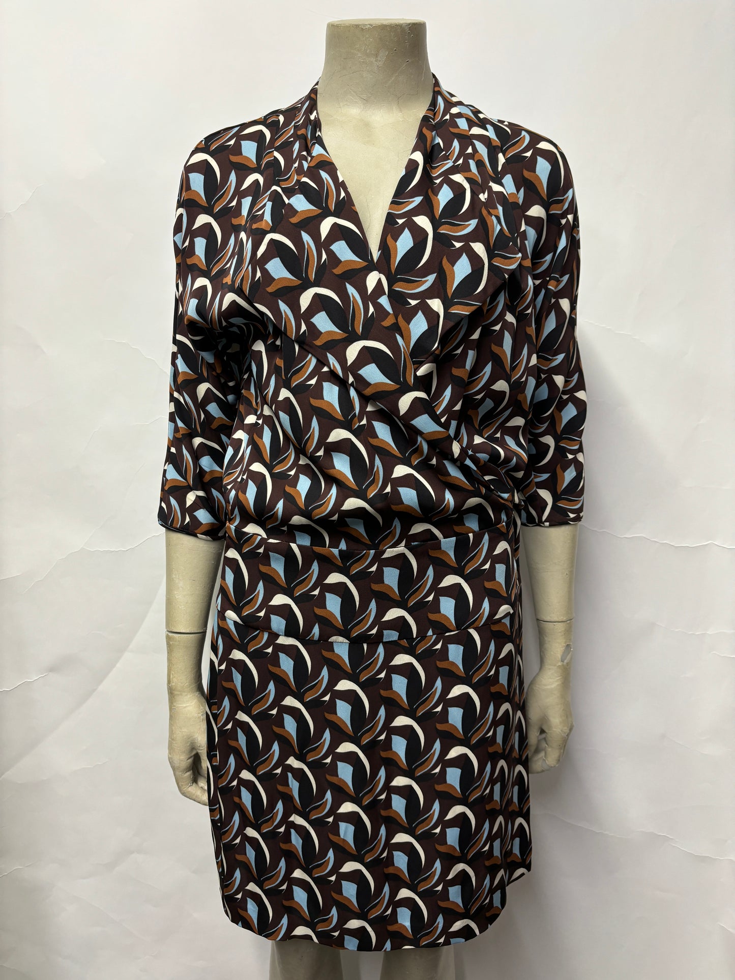 Diane Von Furstenberg Multicolour Leaf Print Wrap Over Silk Dress 6