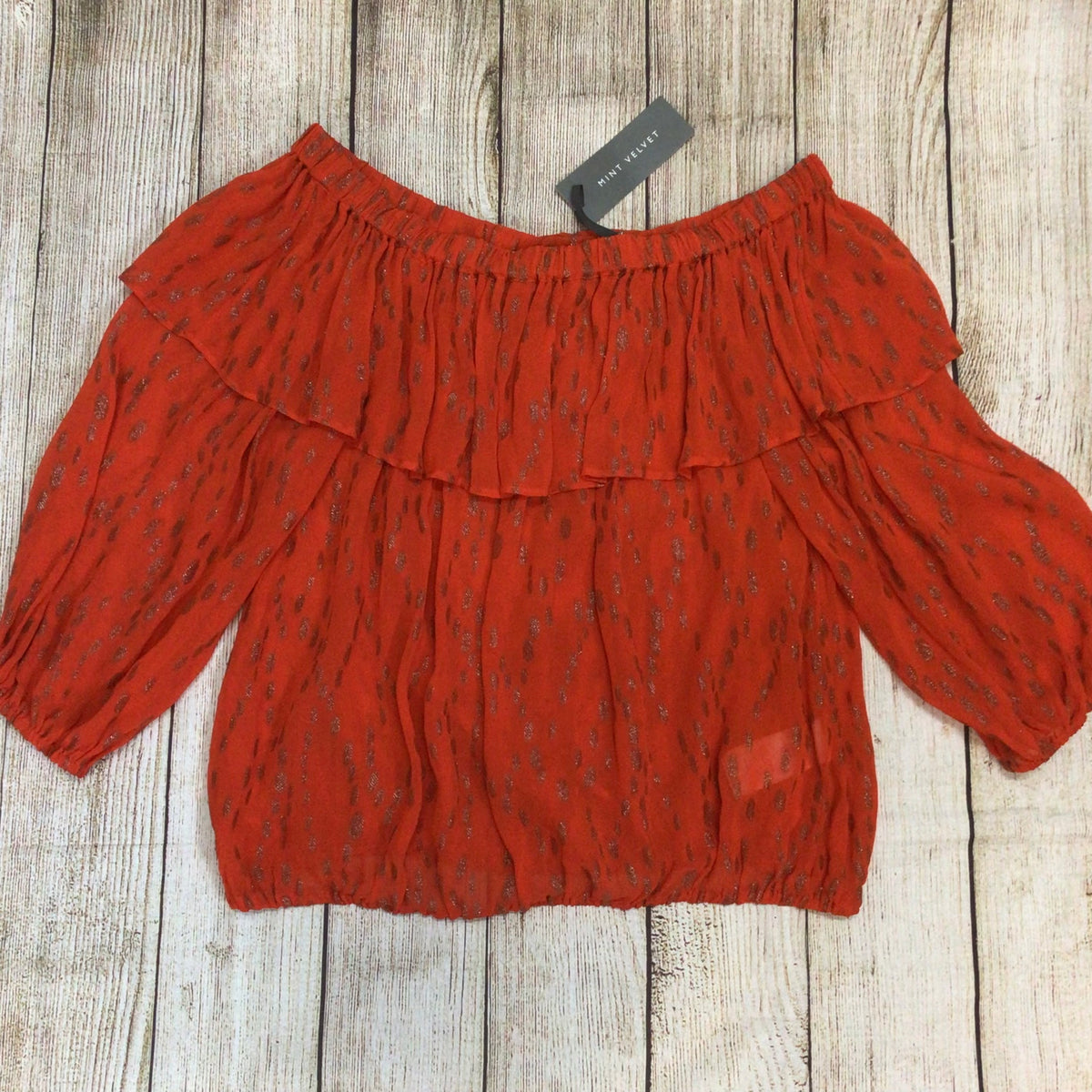 BNWT Mint Velvet Orange Metallic Dobby Boho Bardot Top & Maxi Skirt Size M