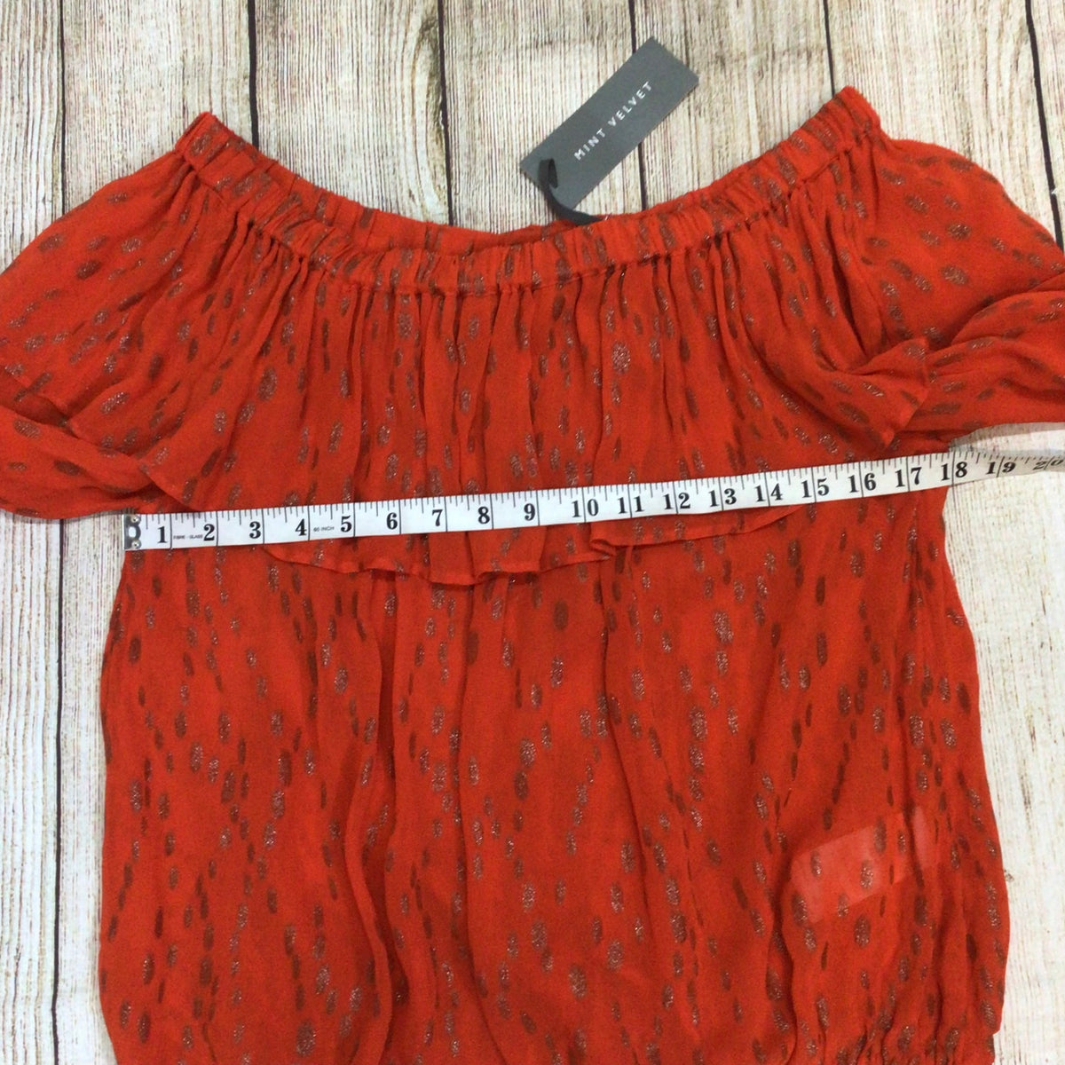 BNWT Mint Velvet Orange Metallic Dobby Boho Bardot Top & Maxi Skirt Size M