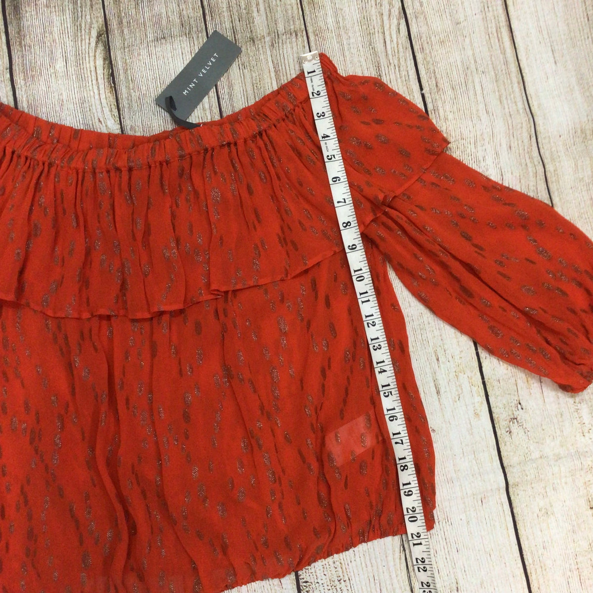 BNWT Mint Velvet Orange Metallic Dobby Boho Bardot Top & Maxi Skirt Size M