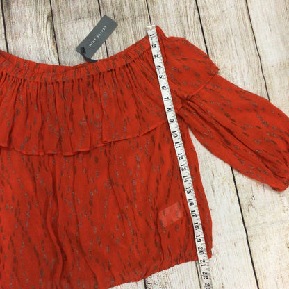 BNWT Mint Velvet Orange Metallic Dobby Boho Bardot Top & Maxi Skirt Size M