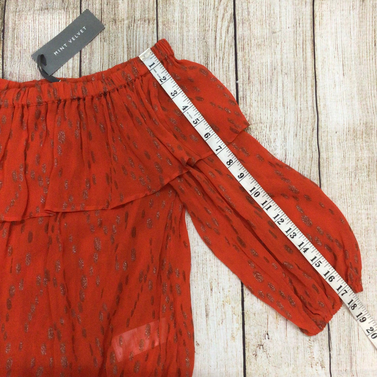 BNWT Mint Velvet Orange Metallic Dobby Boho Bardot Top & Maxi Skirt Size M