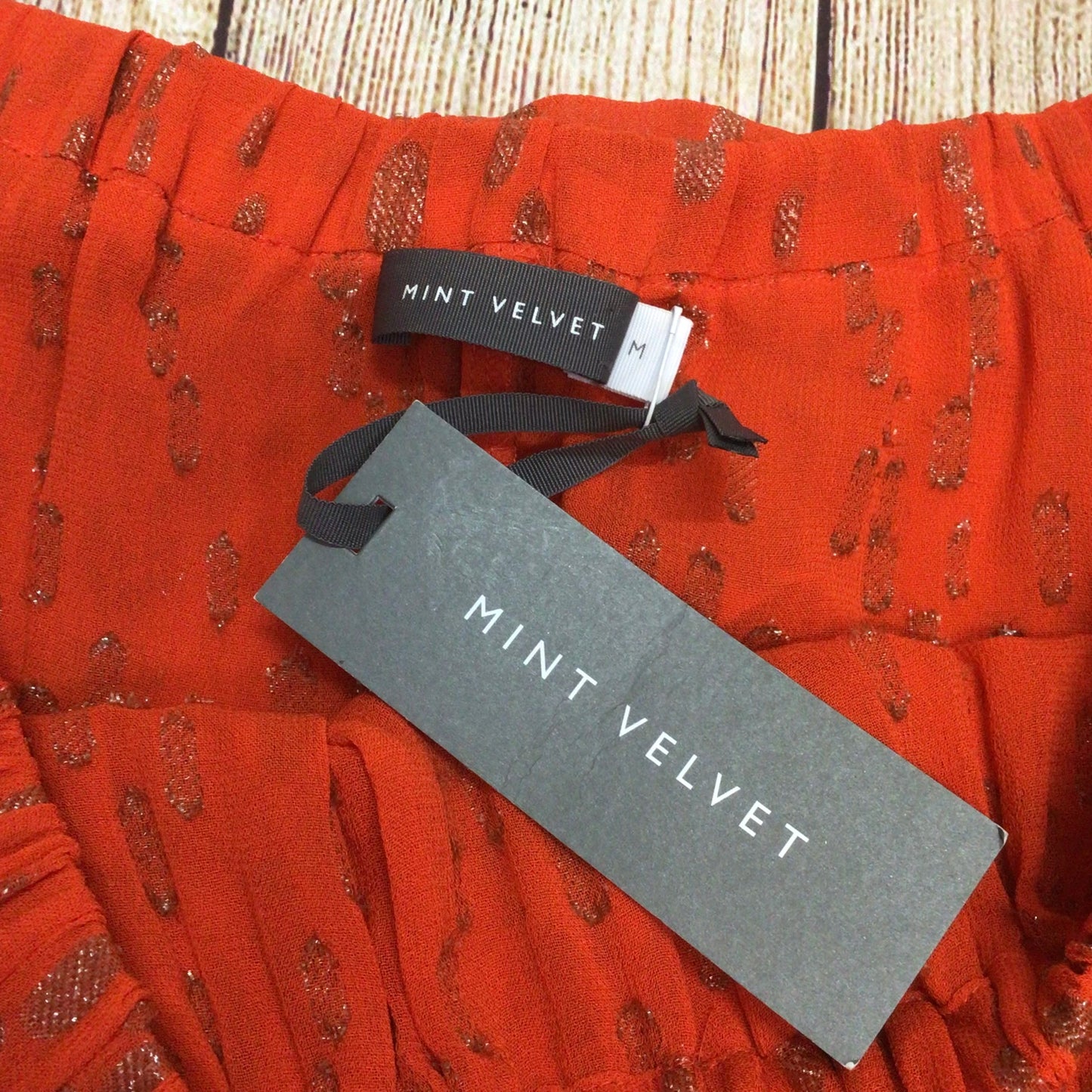 BNWT Mint Velvet Orange Metallic Dobby Boho Bardot Top & Maxi Skirt Size M
