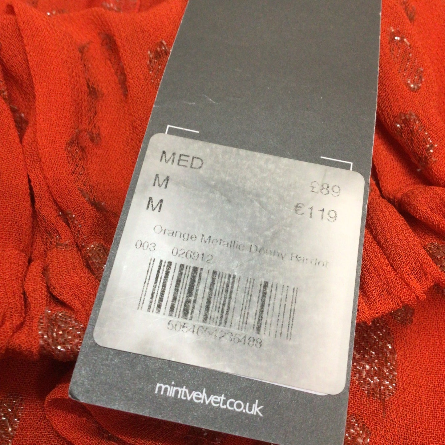 BNWT Mint Velvet Orange Metallic Dobby Boho Bardot Top & Maxi Skirt Size M