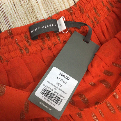 BNWT Mint Velvet Orange Metallic Dobby Boho Bardot Top & Maxi Skirt Size M