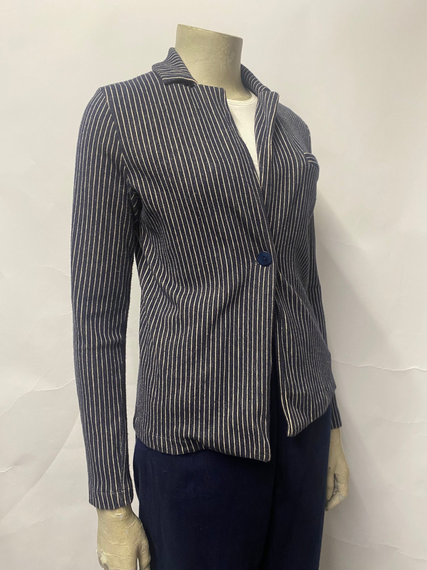 Hush Navy and White Cotton Stretch Pinstripe Jacket XS