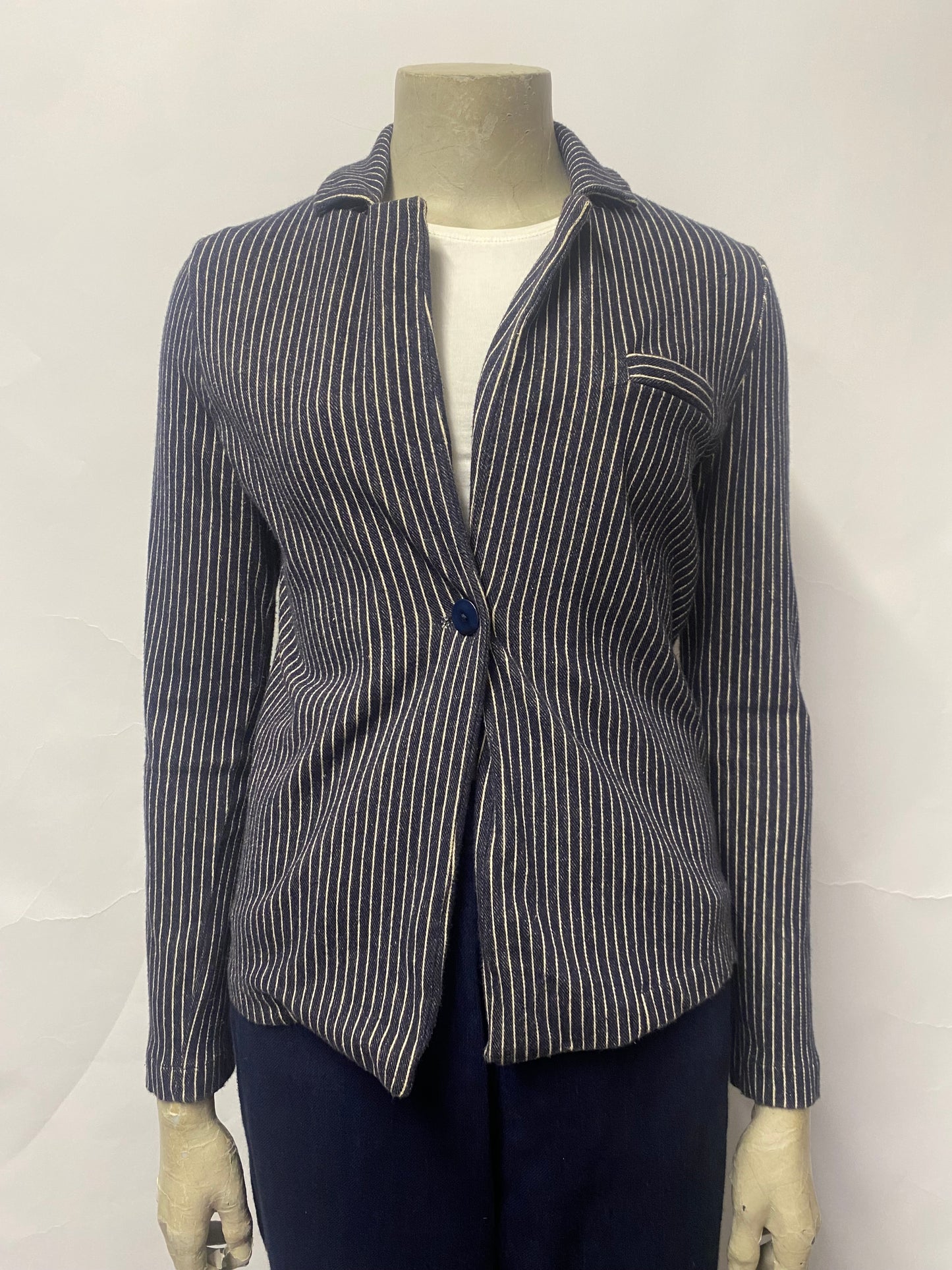 Hush Navy and White Cotton Stretch Pinstripe Jacket XS