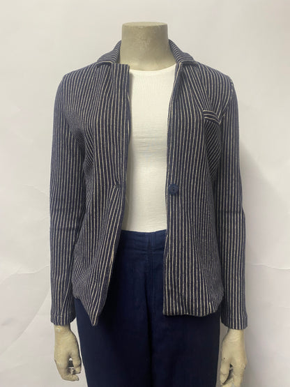 Hush Navy and White Cotton Stretch Pinstripe Jacket XS