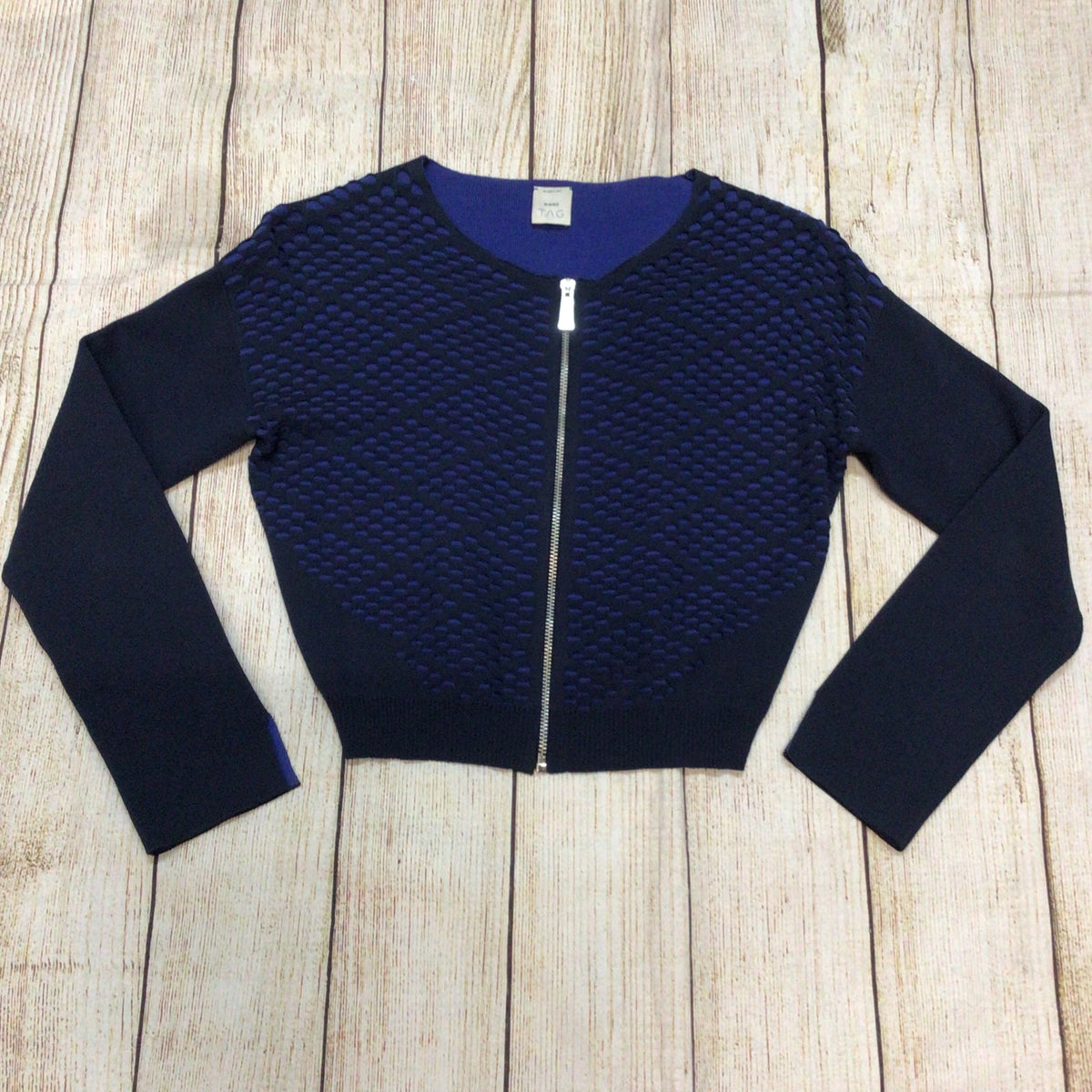 Pinko Tag Navy Blue Textured Full Zip Brividi Cardigan Size S