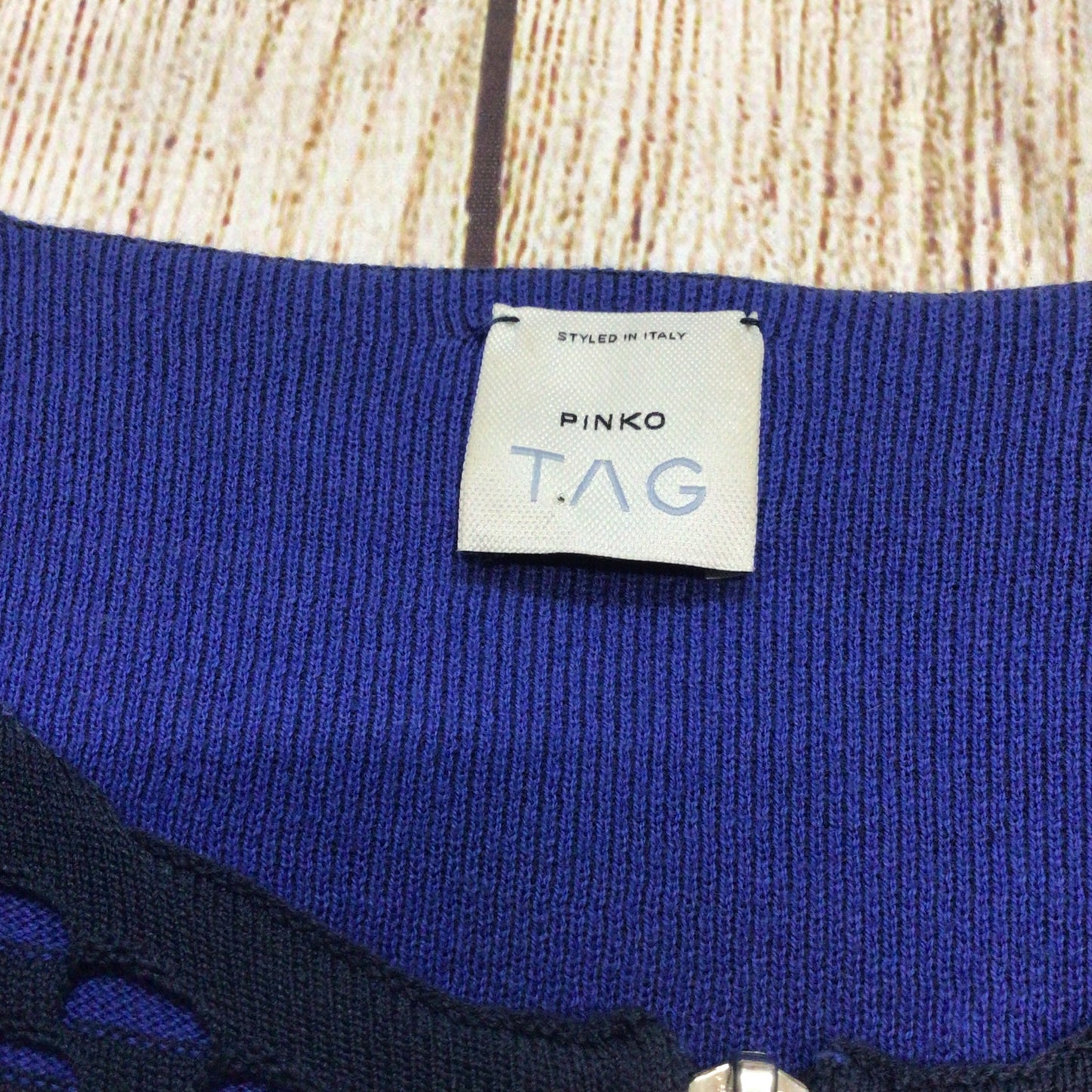 Pinko Tag Navy Blue Textured Full Zip Brividi Cardigan Size S