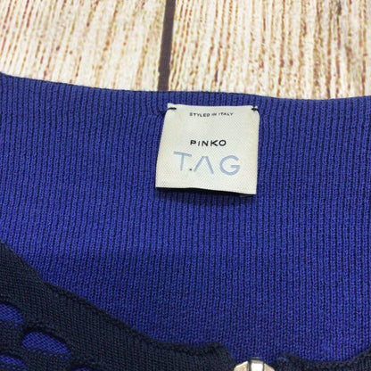 Pinko Tag Navy Blue Textured Full Zip Brividi Cardigan Size S