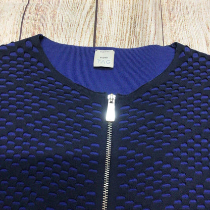 Pinko Tag Navy Blue Textured Full Zip Brividi Cardigan Size S
