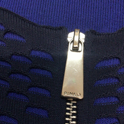 Pinko Tag Navy Blue Textured Full Zip Brividi Cardigan Size S