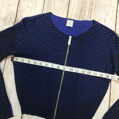 Pinko Tag Navy Blue Textured Full Zip Brividi Cardigan Size S