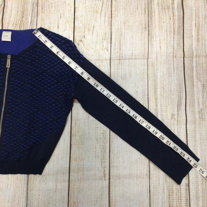 Pinko Tag Navy Blue Textured Full Zip Brividi Cardigan Size S