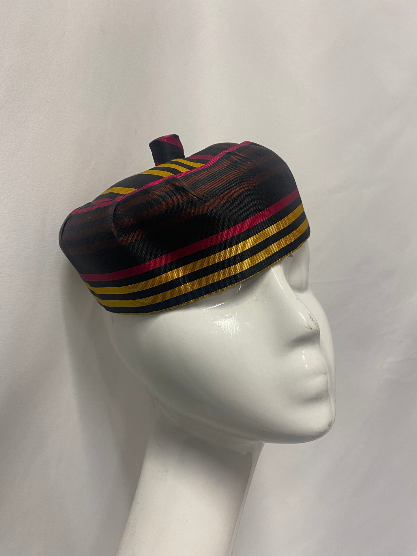 Bessies Vintage Black Pink Yellow Pillbox Hat with Comb