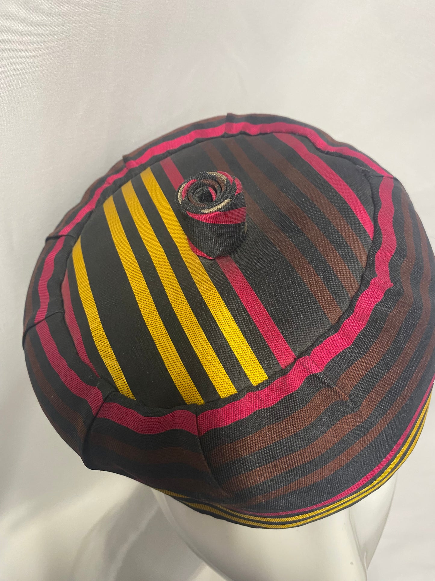 Bessies Vintage Black Pink Yellow Pillbox Hat with Comb