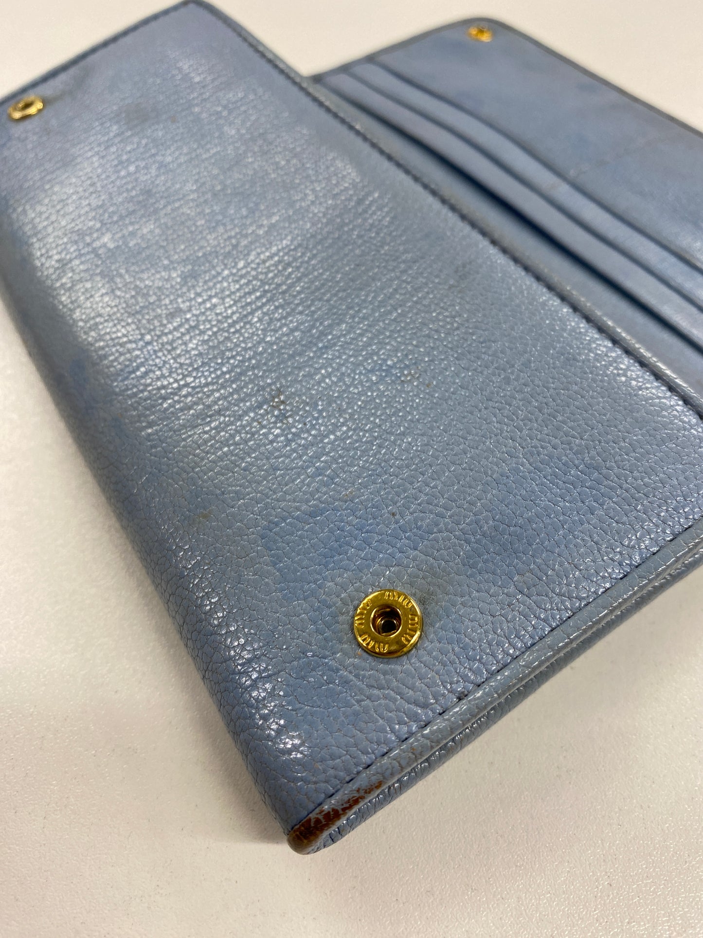 Miu Miu Light Blue Leather Flap Wallet