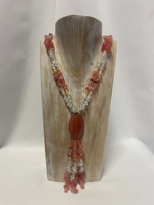 Pink and Clear Glass Stone Bead Statement Necklace