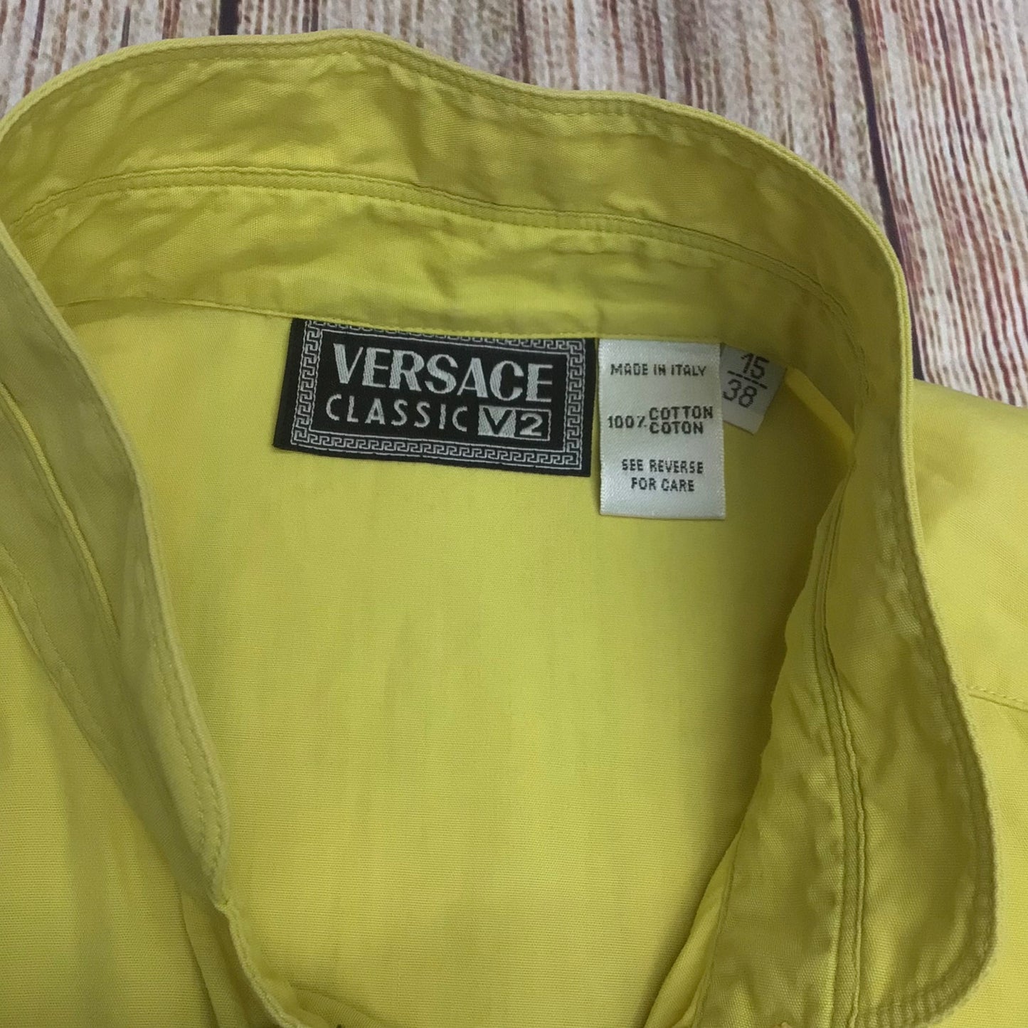 Vintage Versace Classic V2 Yellow 100% Cotton Shirt Size 15/38