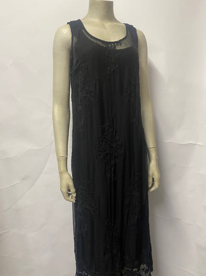 Twinset Black Lace Overlay Mid Length Dress Medium