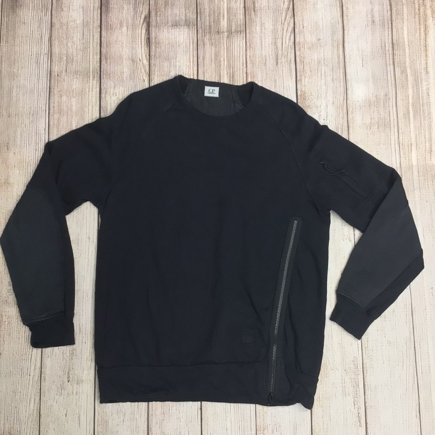 CP Company Black Sweatshirt Jumper w/Zip Detail & Arm Pocket Size M