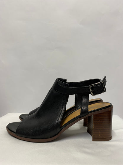 Franco Sarto Black Leather Buckle Block Heels 6