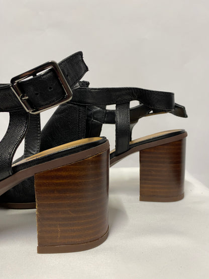 Franco Sarto Black Leather Buckle Block Heels 6