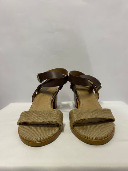 Splendid Brown and Beige Leather and Textile Sandel Block Heels 8M