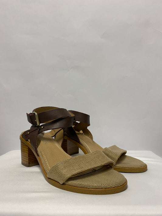 Splendid Brown and Beige Leather and Textile Sandel Block Heels 8M