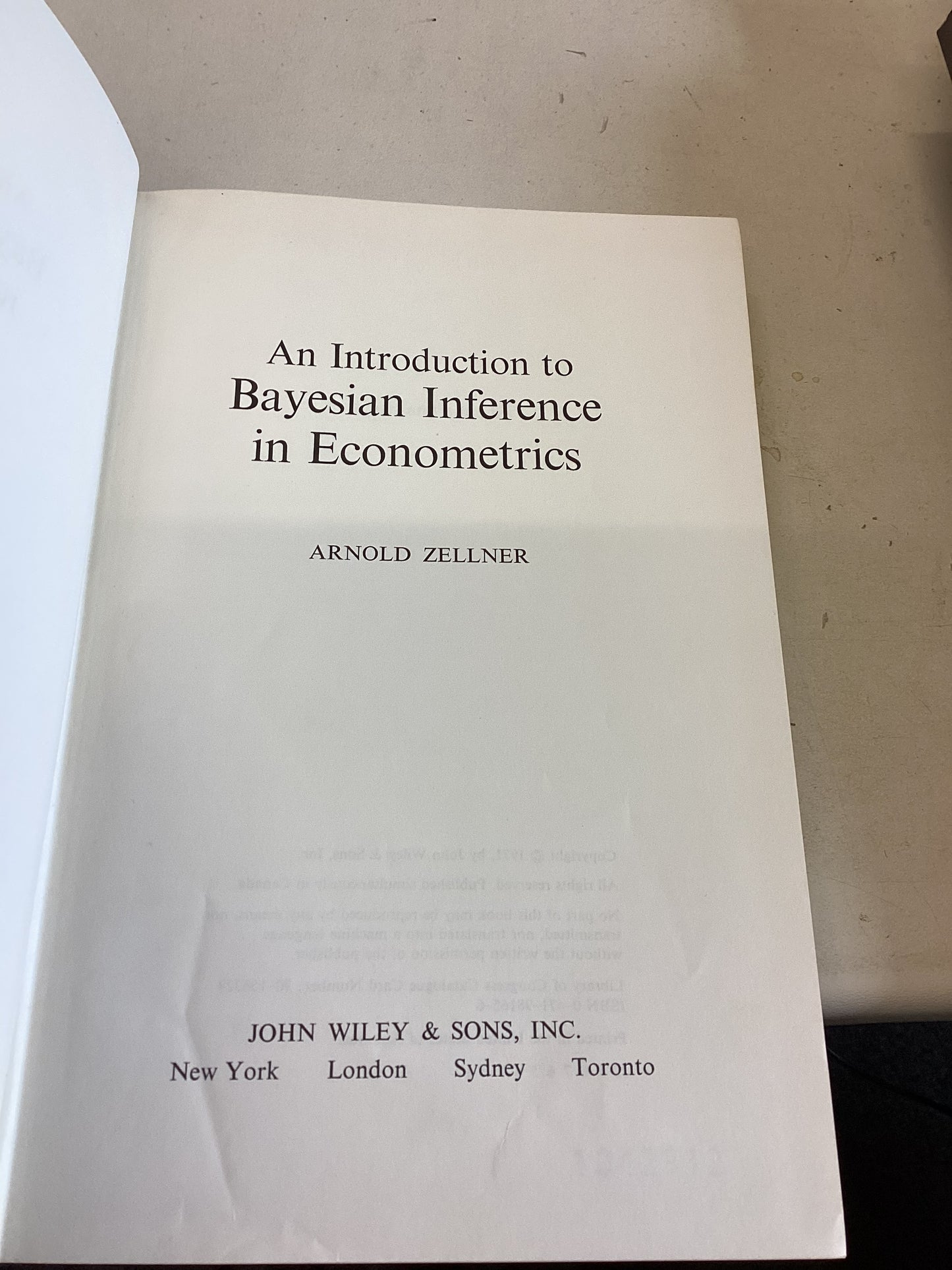 An Introduction to Bayesian Inference In Econometrics Arnold Zelner