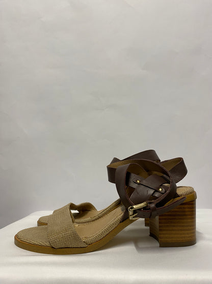 Splendid Brown and Beige Leather and Textile Sandel Block Heels 8M